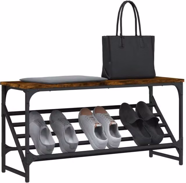 Berkfield Home Smoked Oak Shoe Rack in Brown, W/D/H: 90 x 30 x 45 cm