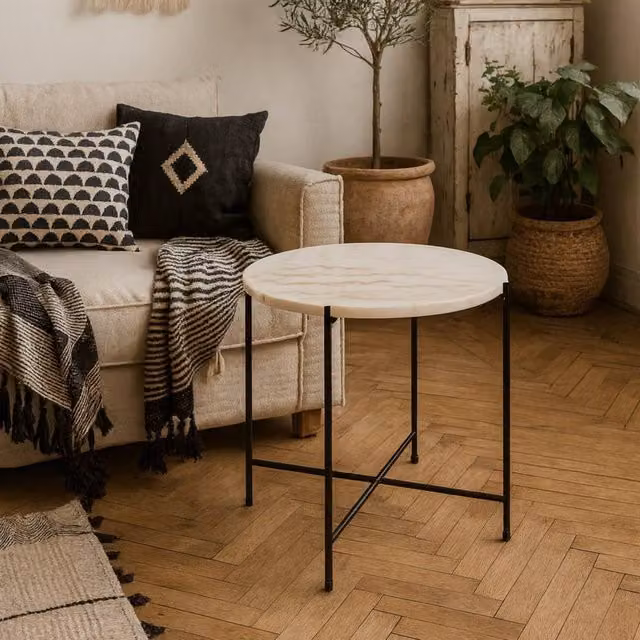 Wyld Haus Verona Round White Marble Side Table, W/D/H: 42 x 42 x 45 cm – 1