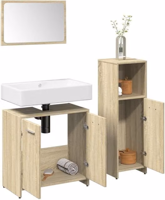 Berkfield Home 3 Piece Modern Bathroom Furniture Set in Sonoma Oak and Brown