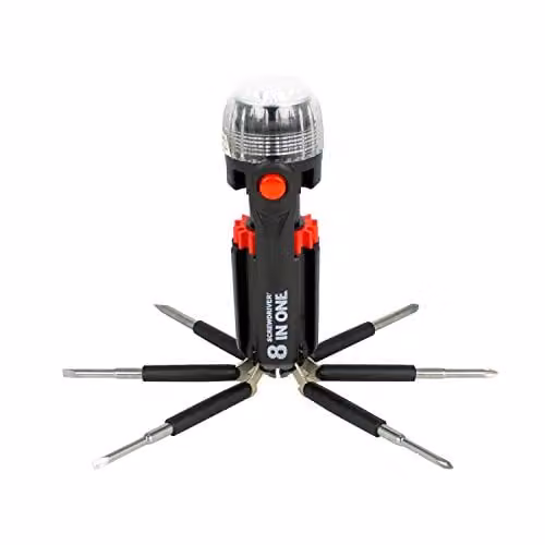 ToolTech 8-in-1 Screwdriver Multi-Tool with Torch in Black and Multicolour