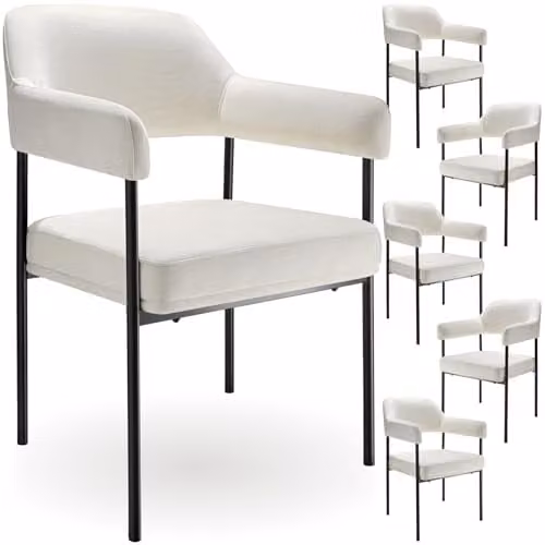 tectake Set of 6 Modern Dining Chairs in White and Black Fabric with Metal Legs – 1