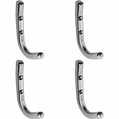 Loops 4 Pack Slimline One Piece Wall Mounted Coat Hook in Satin Stainless Steel, 55mm Projection