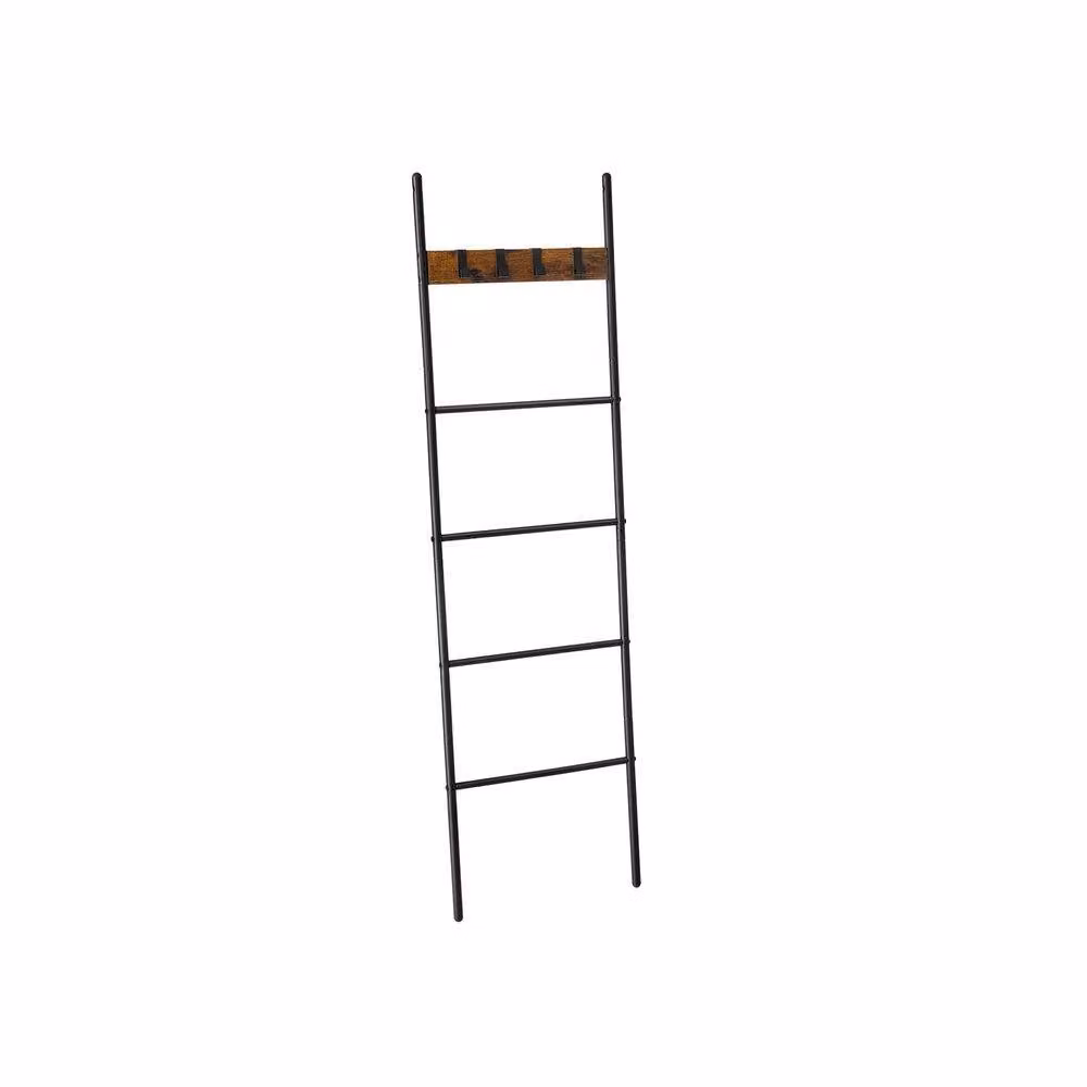 Pirlo Plush Brown Ladder Shelf Rack with Hooks – 2