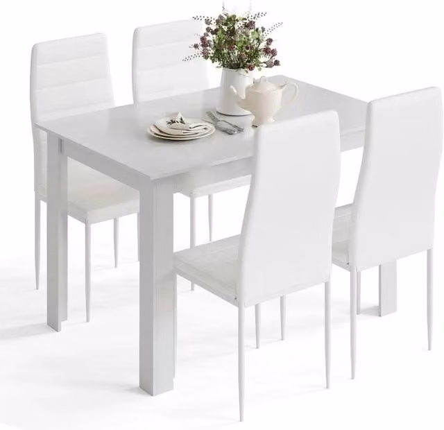 FORGEVIO White Mondeer 5-Piece Modern Rectangular Dining Table and Chairs Set