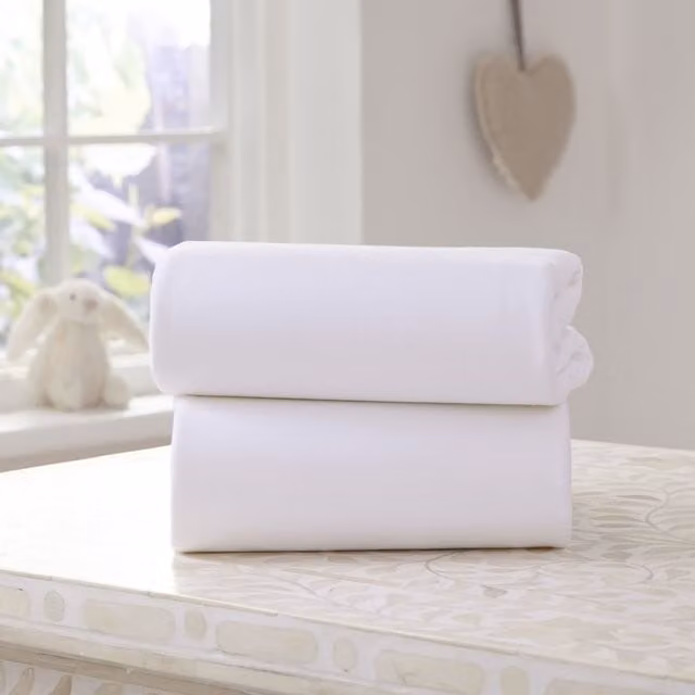 Clair De Lune CDL Baby Fitted Sheet, White, Cotton Jersey, Width: 137 cm