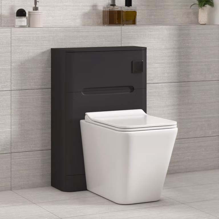 Royal Bathrooms Venice Matt Nocturne Black Wall Mounted WC Unit with Elena Rimless Ceramic Toilet Pan, Slim Soft Close Seat and Cistern, Width: 55 cm