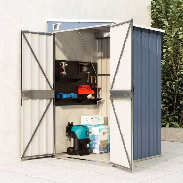 Berkfield Home Grey Wall-mounted Lean-to Garden Shed with Pent Roof and Double Doors, W/D/H: 118 x 100 x 178 cm – 1
