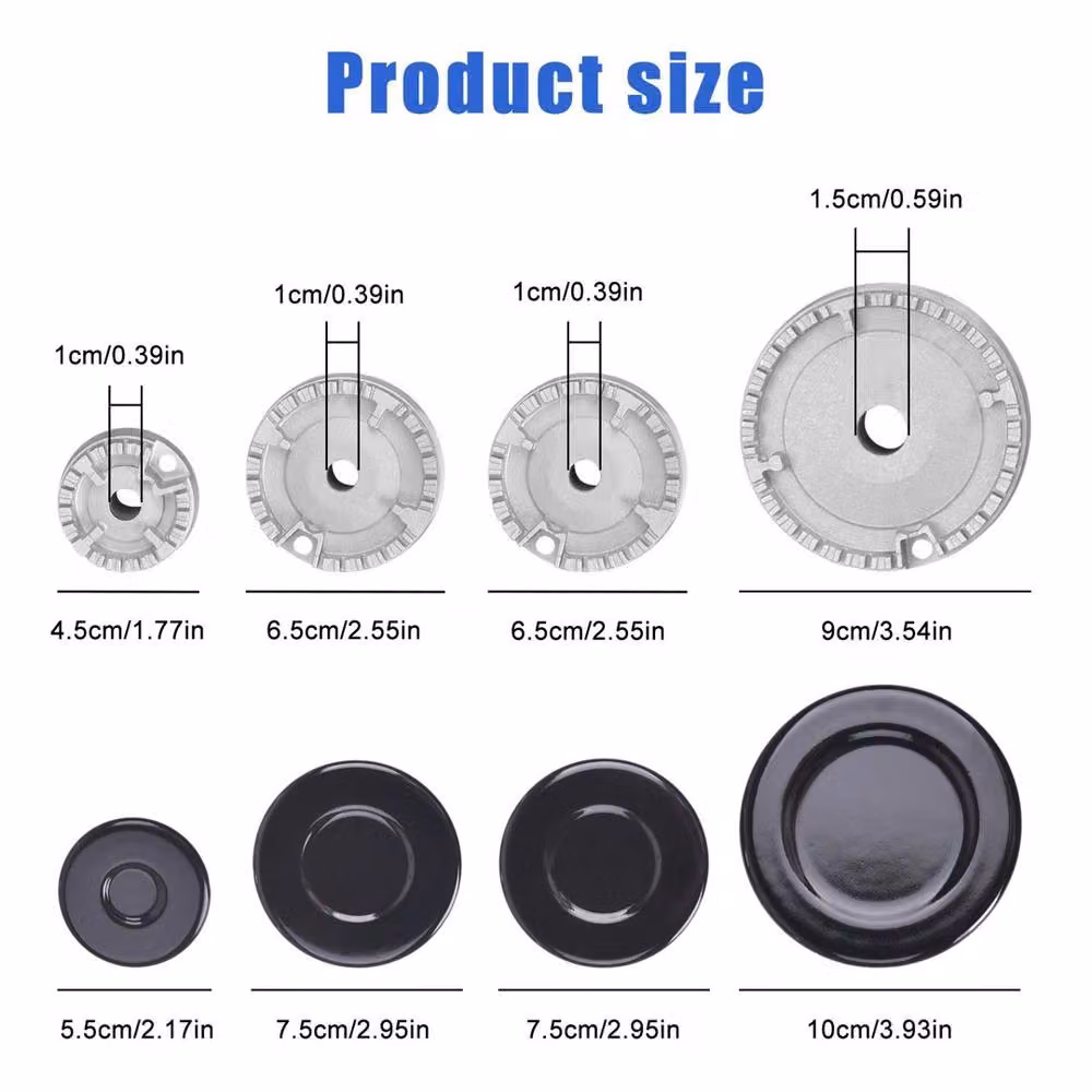 EONLION 4-Piece Black Gas Hob Burner Cap Kit for UK Cookers – 4