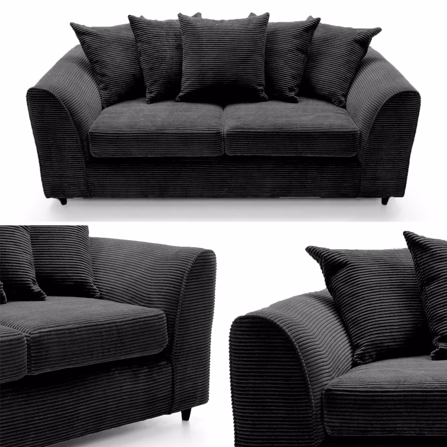 SquareBoxx Lennox 3 Seater Upholstered Sofa Set in Black – 3