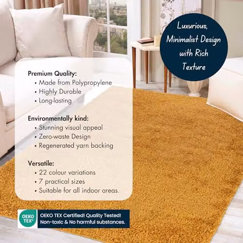 Serdim Rugs Gold Plain Modern Rectangular Living Room Area Rug, W: 80 cm, L: 150 cm – 4