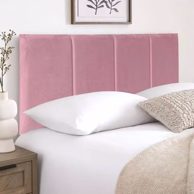 Soft Snooze Beds Ruby Luxury Plush Velvet Fabric Headboard for Small Double Divan Bed in Pink, Height: 60.96 cm