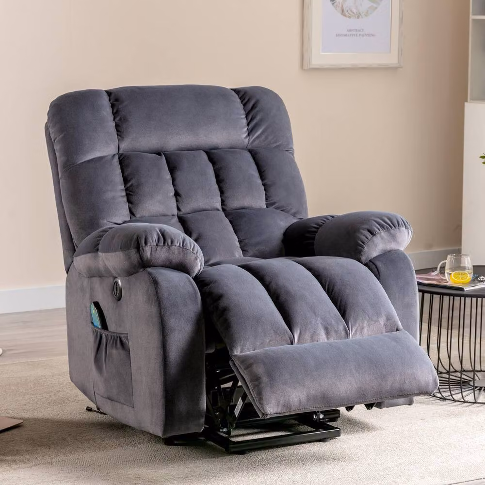 ModernLuxe Grey Fabric Power Lift Recliner Chair with Massage, Heat and Side Pockets – 3