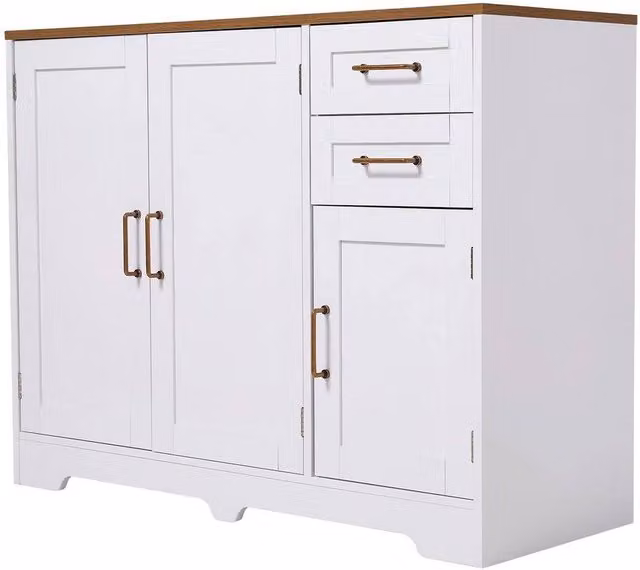 KORVIXA White Buffet Sideboard Cabinet with 3 Doors and 2 Drawers, W/D/H: 100 x 100 x 100 cm – 1