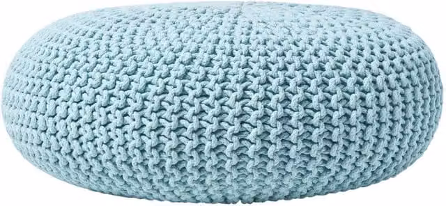 Homescapes Round Cotton Knitted Pouffe in Blue, Diameter: 70 cm