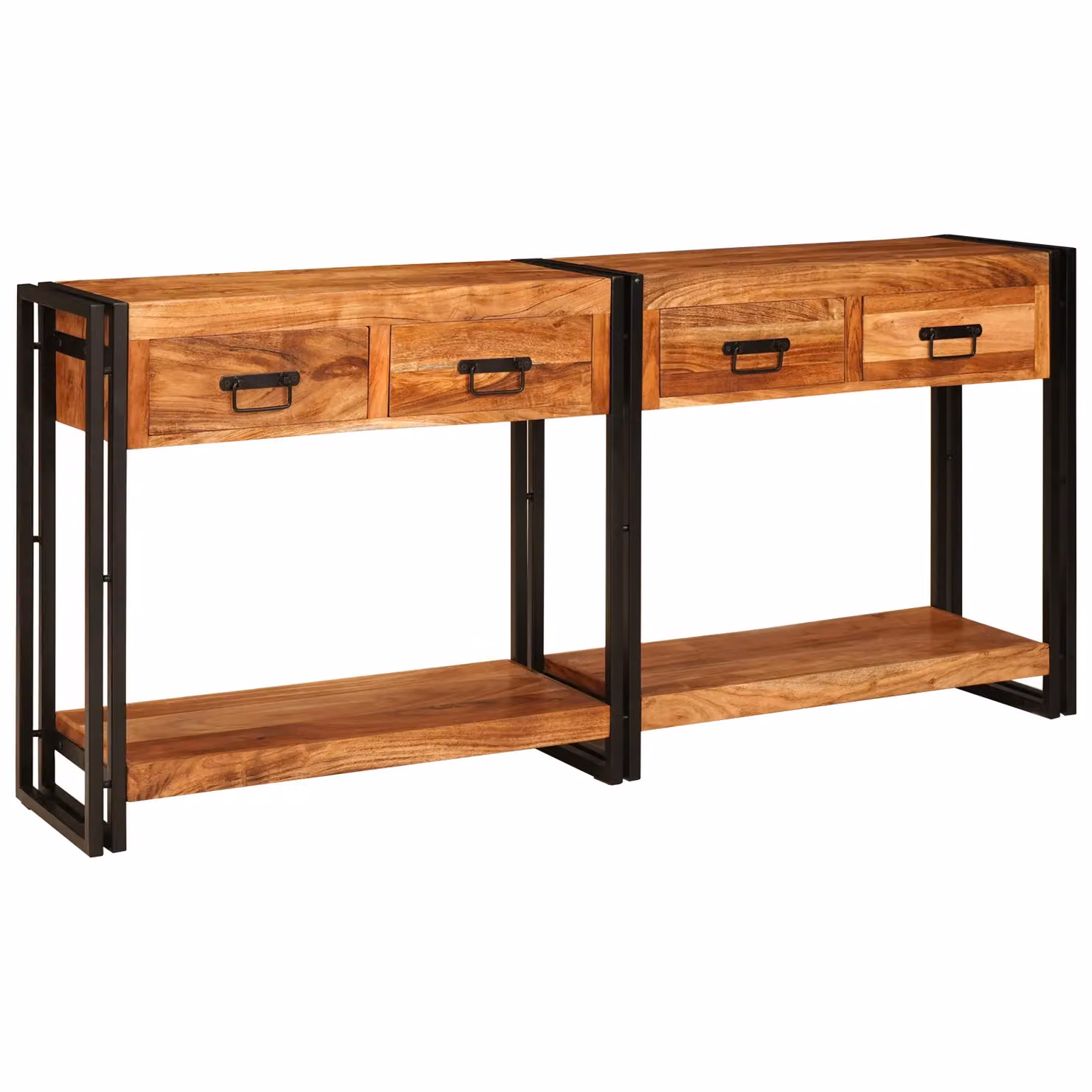 Berkfield Home Set of 2 Rustic Brown Solid Acacia Wood Console Tables, W: 160 cm, D: 33 cm, H: 75 cm – 2