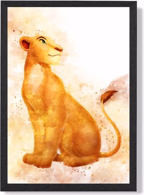 ARTZE Nala Watercolour Lion King Framed Print, Orange and Black, A2 – 1