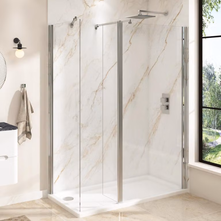 Royal Bathrooms Walk In Shower Enclosure with Acrylic Shower Tray and Flipper Panel, Clear, W: 110 cm, D: 70 cm, H: 185 cm