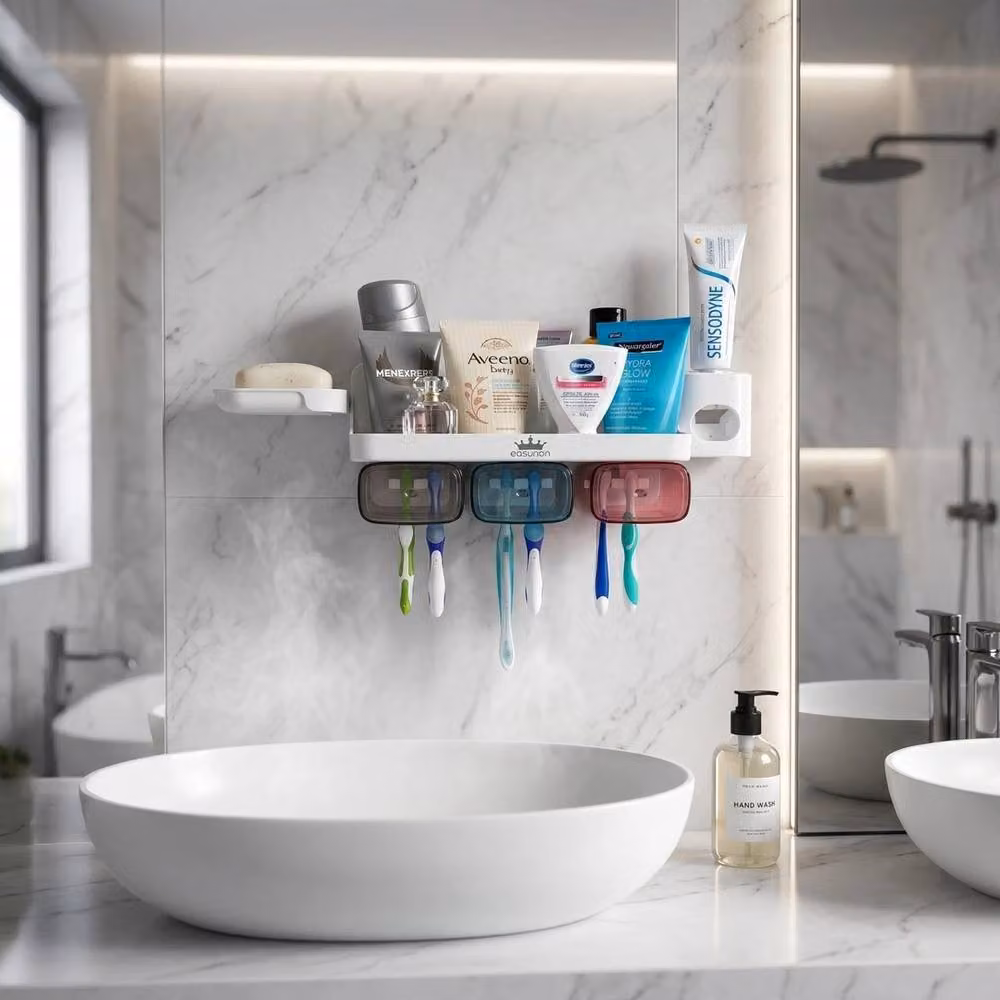 Havendro Wall-Mounted White Plastic Toilet Organiser for Soap, Brushes and Toiletries – 2