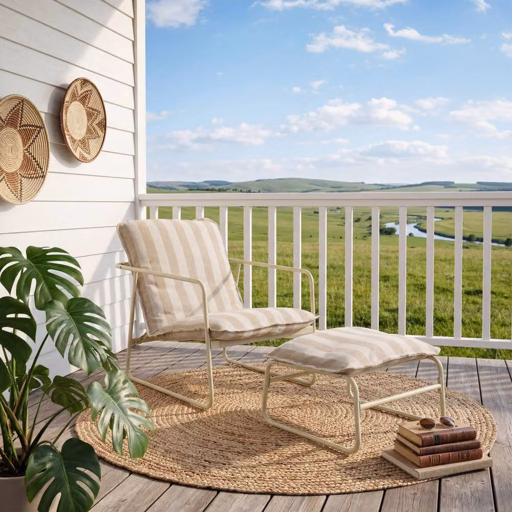 Crystals Sling Garden Lounge Chair with Footstool in Beige with Powder Coated Steel Frame and Textilene Fabric – 3