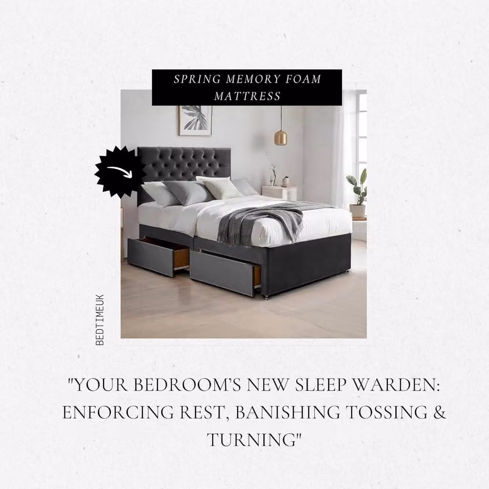 Bed Time UK Plush Velvet Double Bed with Mattress, 2 Drawers and 20 inch Chesterfield Headboard in Black, W/D/H: 140 x 200 cm – 3