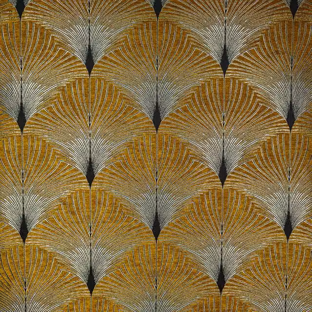 Fibre Naturelle New York Richmond Graphic Art Deco Chenille Fabric Panel in Yellow and Gold