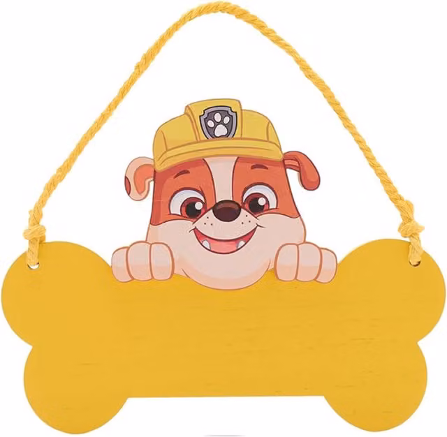Widdop & Co Paw Patrol Rubble Yellow Wooden Hanging Plaque