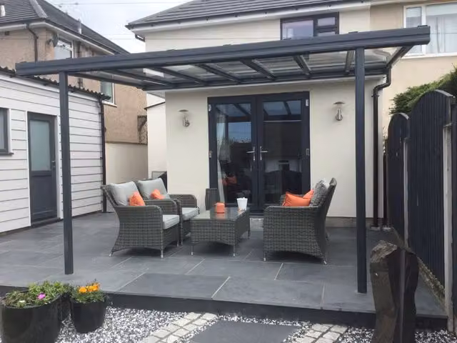 Milwood Group Simplicity 6 Aluminium Lean-to Pergola Veranda in Black, W: 700 cm, D: 300 cm