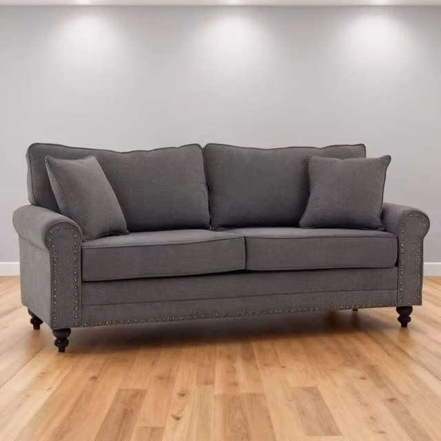ERGOVEXA 3 Seater Fabric Sofa in Grey with 2 Scatter Cushions, W: 196 cm, H: 89 cm, D: 80.5 cm – 1