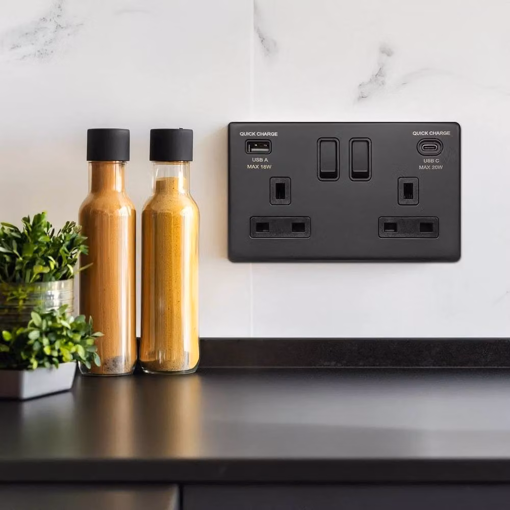 SPETLEK Matt Black Double 13A 2 Gang DP Switched Socket 2-Pack, W: 10000 mm, H: 520 mm – 4