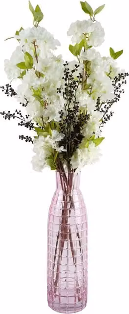 Pink, Purple and White Geometric Glass Potted Artificial Plant with Leaves for Tabletop, H 49.0 cm x W 15.0 cm x D 15.0 cm