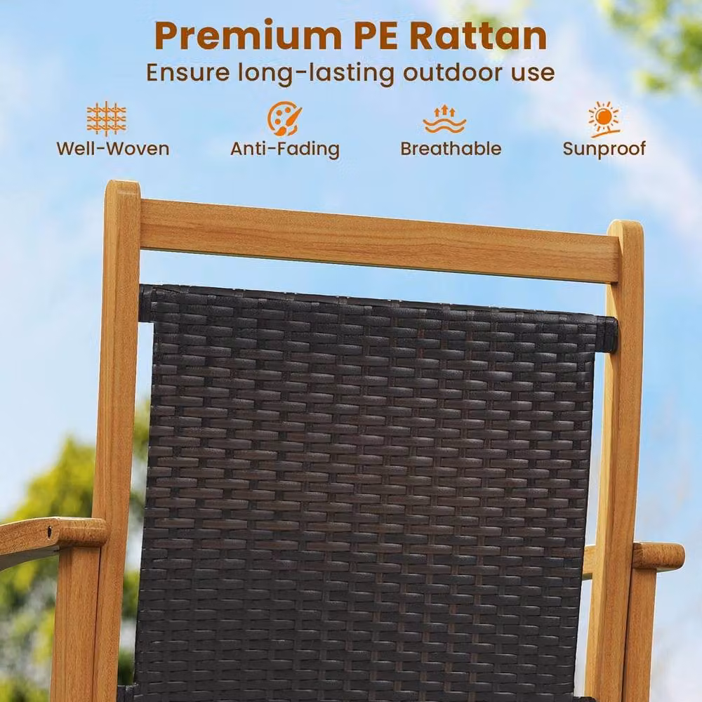 SPETLEK Brown Acacia Wood and Rattan Outdoor Glider Chair Patio Swing Rocker Seat – 6