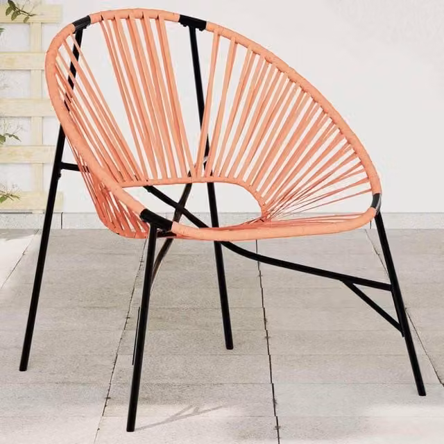 Berkfield Home Modern Garden Egg Lounge Chair in Black and Orange Poly Rattan with Metal Frame and Synthetic Leather Upholstery