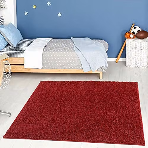 THE RUGS Red Plain Shaggy Square Rug, W/D: 120 x 120 cm