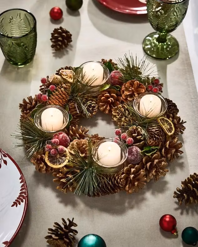 Dibor Set of 2 Citrus Spice Round Table Centrepiece Tealight Holders in Red – 3