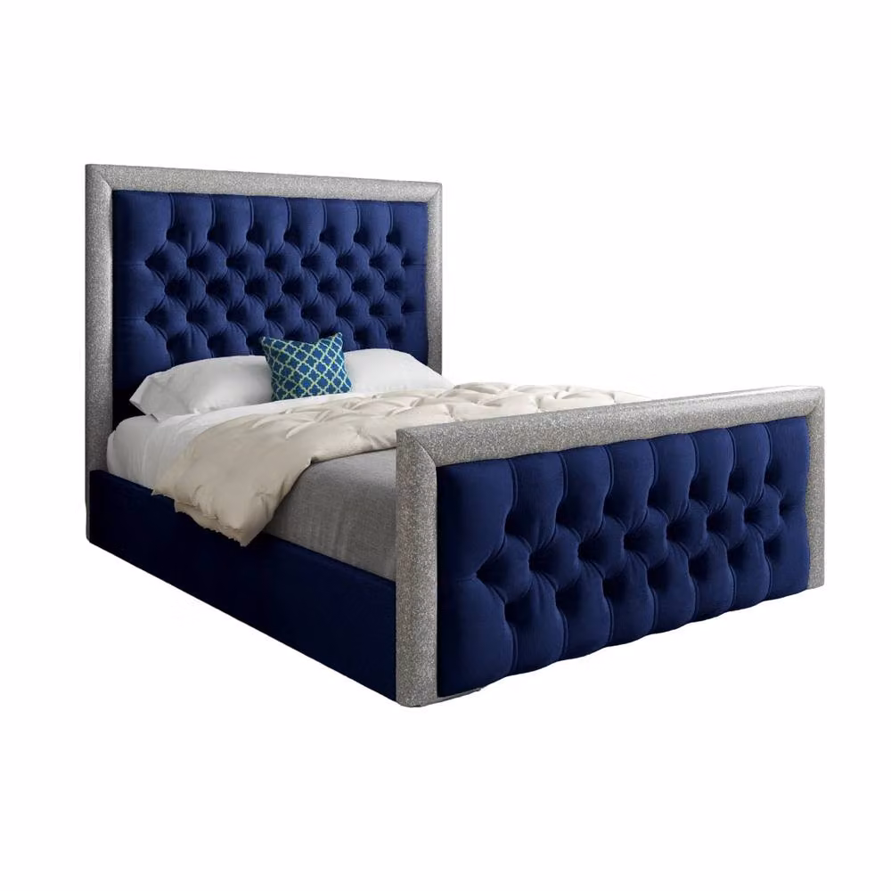 Casani Thorpe Upholstered Blue Velvet Designer Bed Frame W/D/H: 144 x 137 x 200 cm – 3