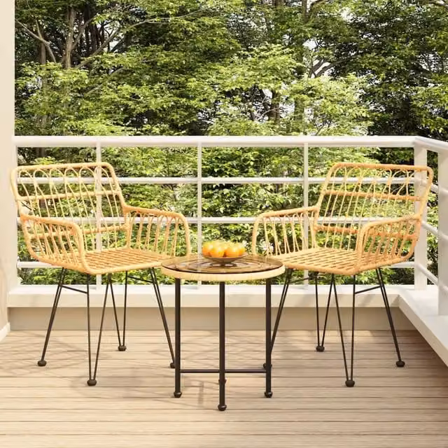 Berkfield Home 3 Piece Poly Rattan Garden Dining Set in Brown and Beige with Steel and Glass Details