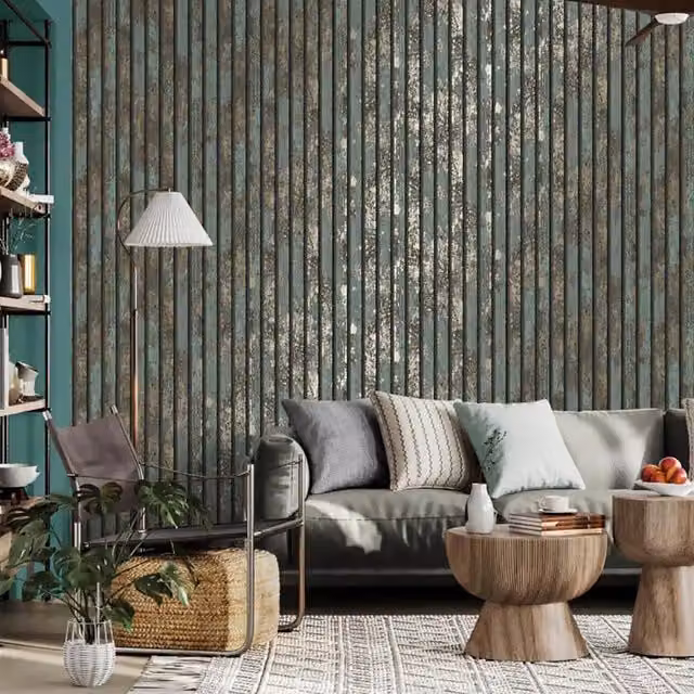 Crown Carbon Oxidize Abstract Wallpaper in Petrol and Grey Teal