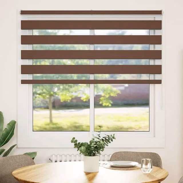 Berkfield Home Brown Zebra Day and Night Blind with Polyester Fabric, W: 145 cm, H: 150 cm