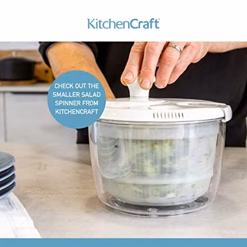 KitchenCraft Salad Spinner in White and Green, 25 cm Diameter – 4