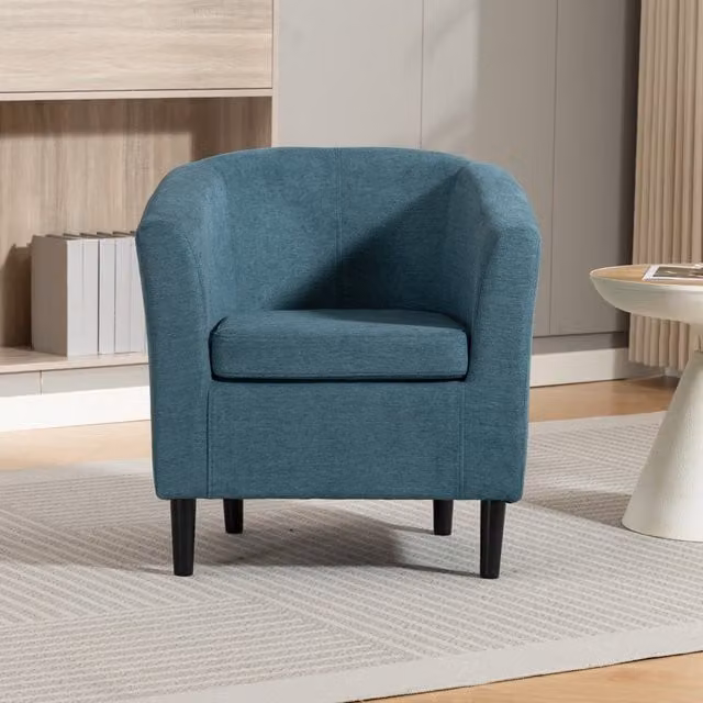 Artemis Home Classic Tub Accent Chair in Petrol Blue Fabric with Solid Wood Frame