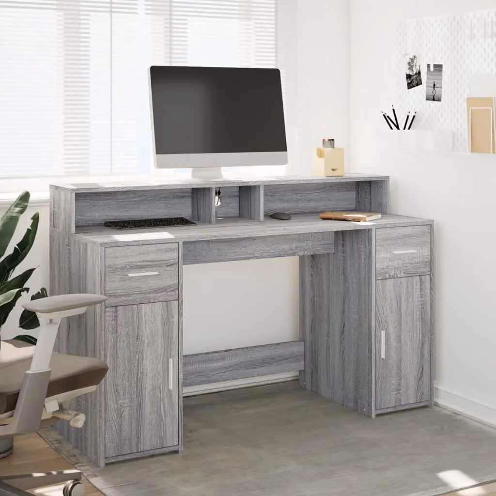Berkfield Home Grey Sonoma Gaming Desk with LED Lights, W/D/H: 140 x 55 x 91 cm – 3