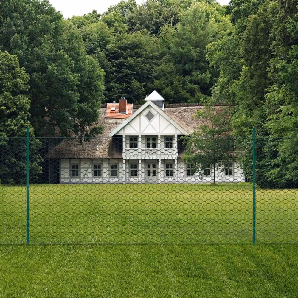 Berkfield Home Green PVC-Coated Steel Wire Mesh Fence with Posts, W: 25 m, H: 1.5 m – 2