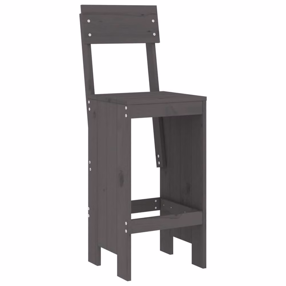 Berkfield Set of 2 Rustic Grey Solid Pine Wood Bar Stools, W: 40 cm, D: 48.5 cm, H: 115.5 cm – 3