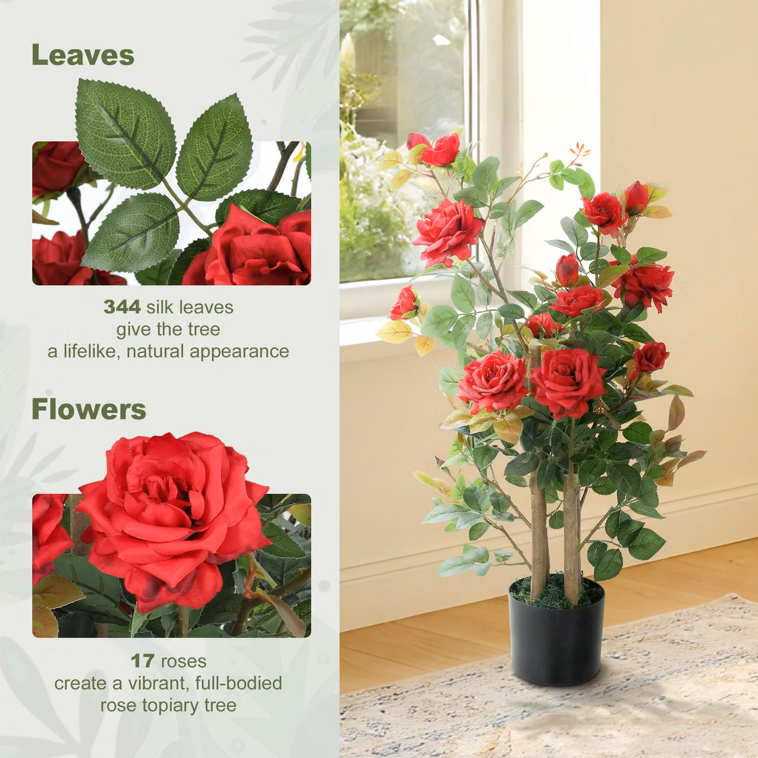 HOMCOM Set of 2 Red Artificial Rose Trees, 90 cm Height – 4
