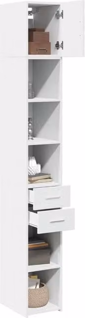 Berkfield Home Slim White Storage Cabinet with Hinged Doors and Internal Shelves, W: 30 cm, D: 42.5 cm, H: 225 cm