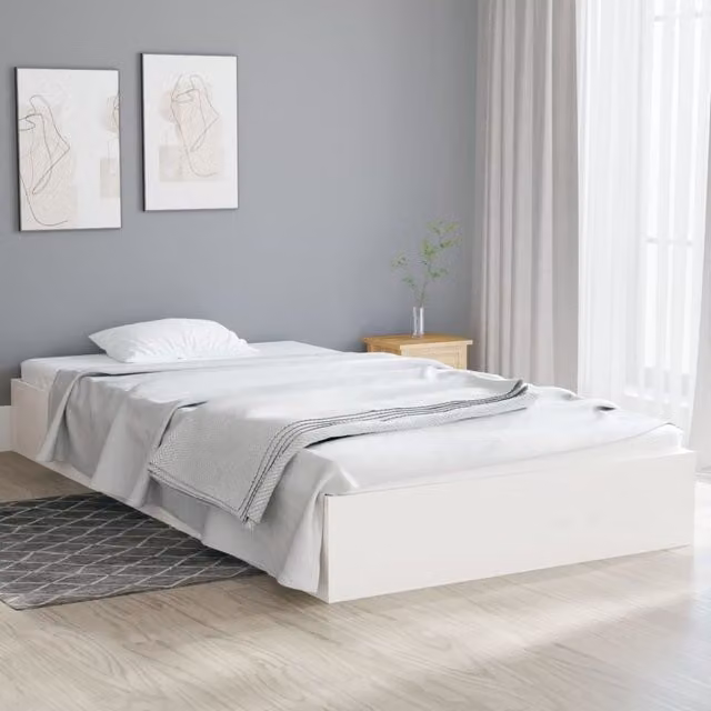 Berkfield Home Modern White Solid Pine Wood Bed Frame W/D/H: 90 x 200 cm