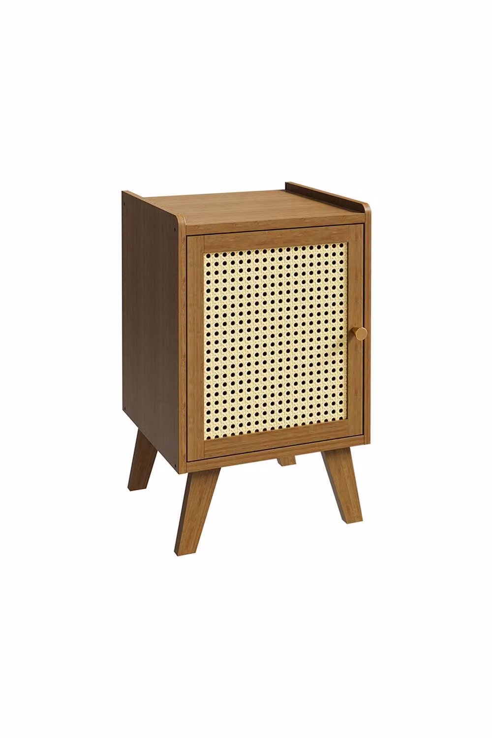 Living and Home Scandinavian Style Brown Wood and Rattan Bedside Table – 3