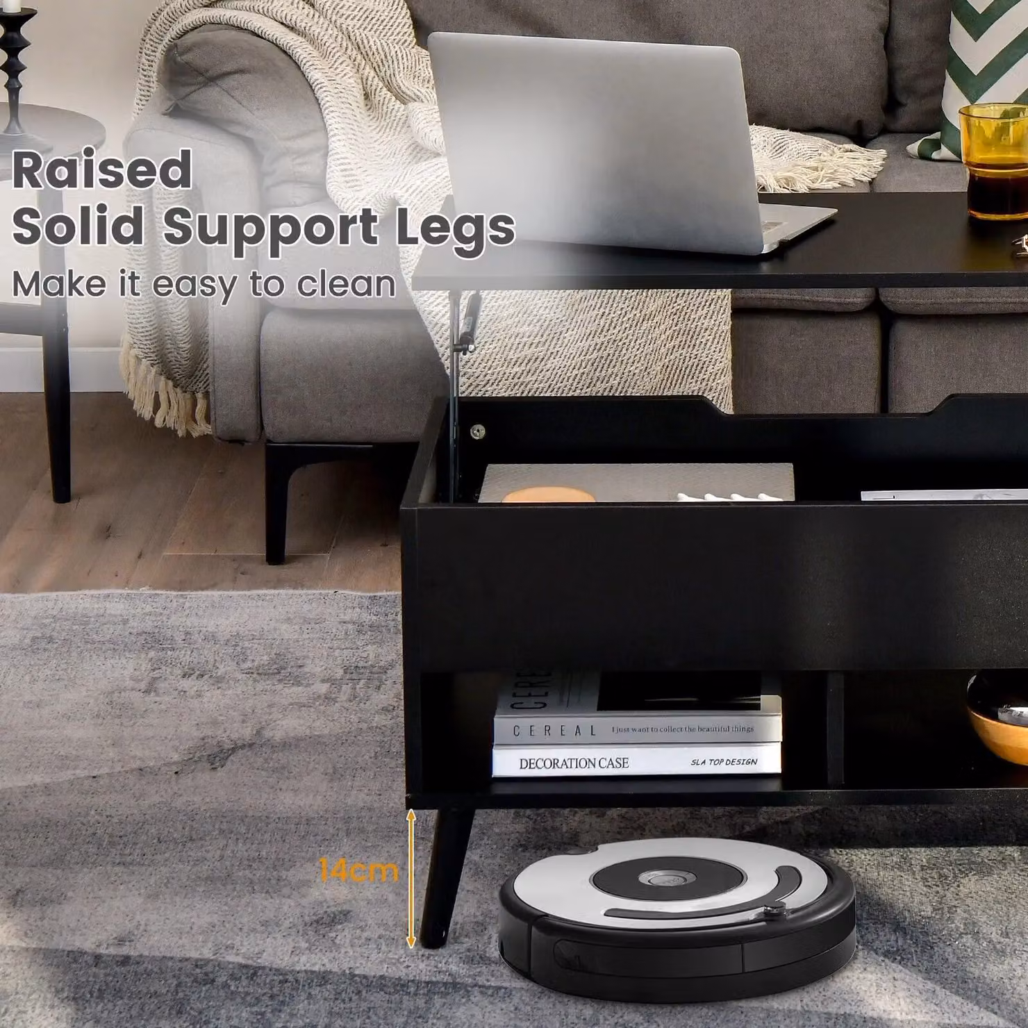 Costway Modern Rectangular Wooden Lift Top Coffee Table in Black – 7