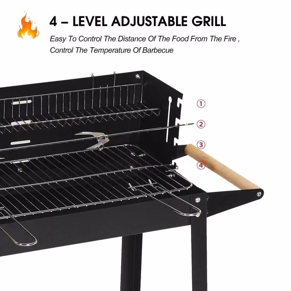 KORVIXA Rectangular Charcoal BBQ Steel Barbecue in Black, W/D/H: 80 x 60 x 86.5 cm – 4