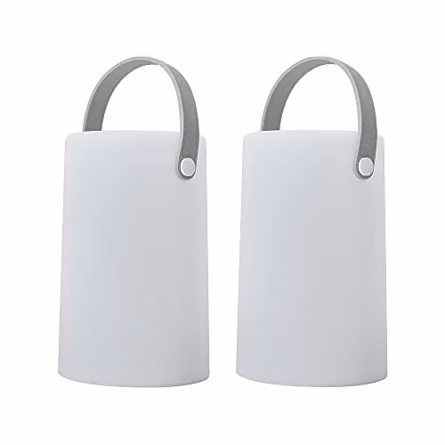 MiniSun Set of 2 Contemporary White Lantern Table Lamps with Integrated Rechargeable RGB Colour Changing LED